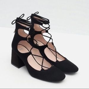 Zara Strappy Lace Maryjanes Block Heel
